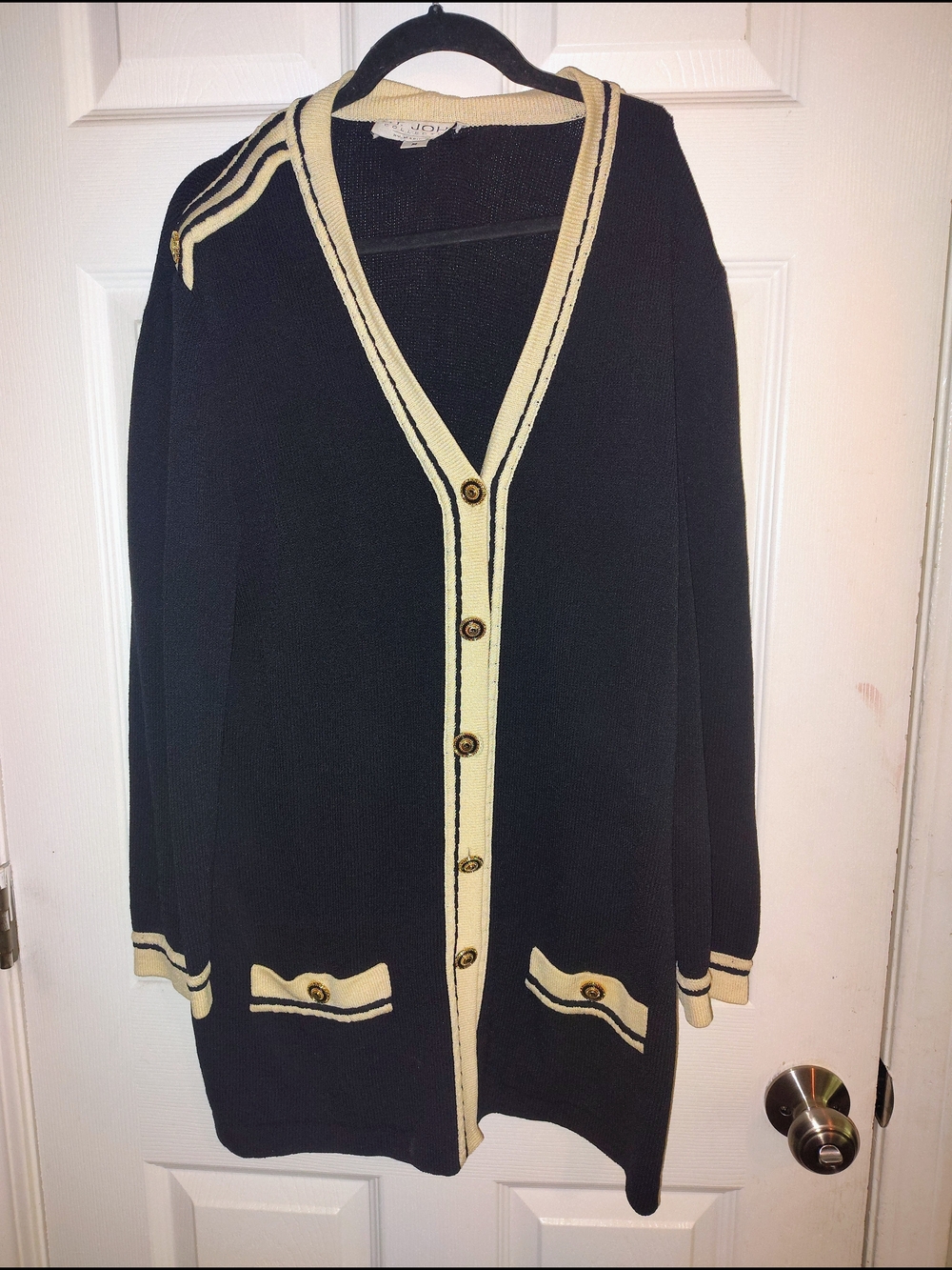 St. John Collection Black and Cream Button Front Cardigan - Picture 1 of 6
